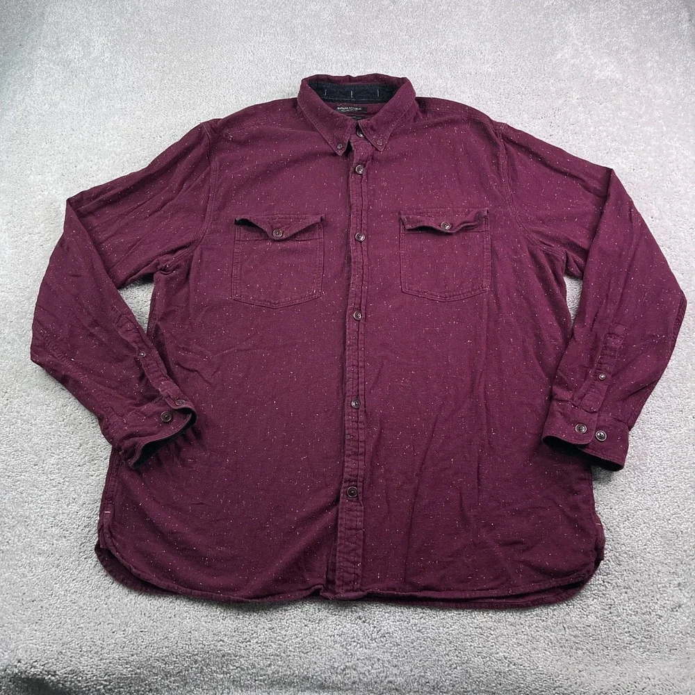 Banana Republic Shirt Mens XXL Tall Burgundy Donegal Flannel Untucked Fit